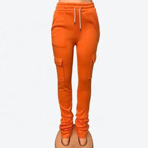 Wholesale 6 Pocket Cargo Pants For Women Slim Fit Streetwear Flare Stacked Pants Cotton Fleece High Waist Drawstring Sweatpants - Product Image 1