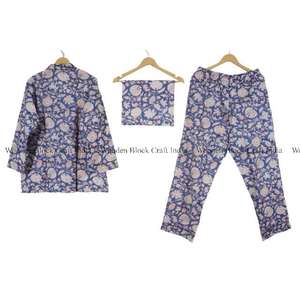 Conjunto de Pijama de Verano para Mujer, 100% Algodón Natural, Estilo Vintage, 3 Piezas, Camisa con Botones, Encaje Floral, Ropa de Dormir Cómoda - Product Image 4