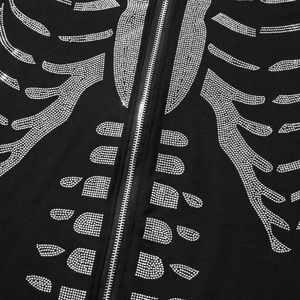 Women <b>Skeleton</b> Hoodie Shiny Diamond Rhinestone Zipper Hoodie 100% Cotton 350 GSM Hoodie - Product Image 6