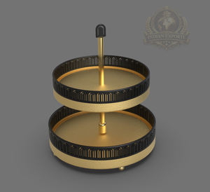 Support à gâteau rond de luxe à 2 niveaux en acier inoxydable et verre, finition dorée, écologique, décoratif haut de gamme, lavage à la main uniquement, INDIAN EXPORTE - Product Image 1