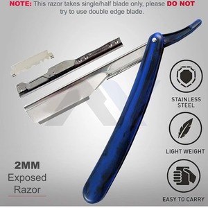 Navaja de Afeitar Profesional de Calidad de Salón con Bloqueo Giratorio, Hoja Recta de Acero Inoxidable Expuesto de 2mm para Afeitado Preciso, Shavette de Barbero - Product Image 3