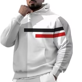 Men's <b>White</b> Hooded Tracksuit Set Full Sleeve Striped Casual <b>Joggers</b> With Side Pockets Breathable Autumn Wear - Product Image 2