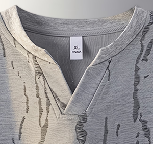 T-shirt décontracté pour homme à col en V effet craquelé, 100 % coton, blocs de couleur sur le devant, manches courtes, col ventilé, coupe ample, respirant, idéal pour la gym - Product Image 4