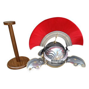 หมวกนักรบโรมันยุคกลางพร้อมขนนกสีแดง เหล็กกล้าอ่อน ชุดเกราะนักรบสำหรับการแสดงประวัติศาสตร์ ของตกแต่งบ้านและสำนักงาน - Product Image 6