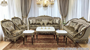 Ensemble de canapés sculptés en feuilles d'or de style arabe et persan, style baroque, 8 places, vente chaude, meubles de salon en bois, Australie - Product Image 2