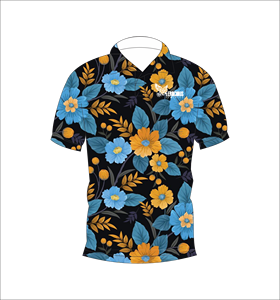 Black <b>Blue</b> Yellow Floral <b>Polo</b> <b>Shirt</b> Tropical Bold Flower Pattern Short Sleeve Summer Casual Front Back View - Product Image 3