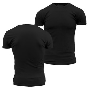 T-shirt décontracté pour homme, noir, coupe ajustée, manches courtes, col rond, couleur unie, jersey tricoté, longueur standard, design uni - Product Image 1