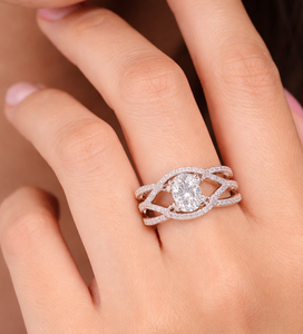 Anillo de Compromiso de Oro Rosa Sólido de 14K y 18K con Diamantes Creados en Laboratorio, Banda Trenzada, Corte Ovalado e Infinito Halo, Conjunto Nupcial, Joyería al por Mayor - Product Image 6