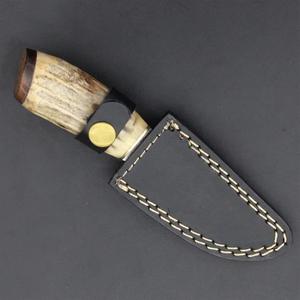 Cuchillo de Caza y Camping de Hoja Fija Personalizado, Acero de Damasco, Mango de Asta de Ciervo, Punta Caída, Cuchillos Utilitarios para Exteriores, Funda de Cuero, OEM, 3 Años de Garantía - Product Image 2