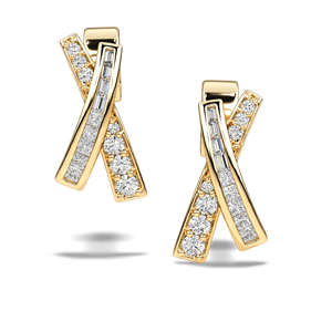 10K 14K 18K Gold Natural Diamond <b>Stud</b> Earrings Criss Cross Design with Baguette and Round Cut Stones Modern Minimal Jewelry - Product Image 4
