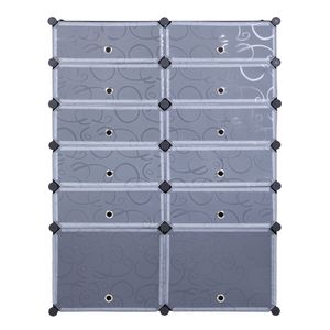 Armadio Modulare Fai-da-Te a 12 Cubi, Organizzatore in Plastica a 6 Ripiani con Porte, Scarpiera e Contenitori per Stoccaggio - Product Image 2