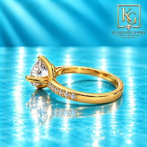 Elegante Anillo de Compromiso de Oro Amarillo de 14 Quilates con Incrustaciones de Diamantes Redondos y Diamante Cultivado en Laboratorio para Mujer, Joyería Fina - Product Image 2