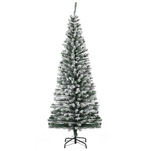 Albero di Natale Artificiale Verde Floccato da 210 cm con Supporto Pieghevole in Acciaio e Materiale PE PVC - Product Image 1
