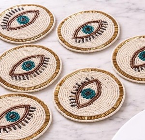 Blue Eye Beaded <b>Coaster</b> <b>Set</b> Turkish eye <b>coaster</b> Blue eye bead <b>coaster</b> Handmade seed bead mat Round beaded <b>coaster</b> Boho table - Product Image 1