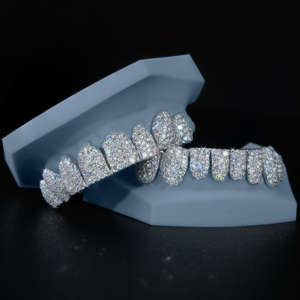 ZAWO HOUSE Bijoux corporels, Grillz dentaire unisexe personnalisé style Hip Hop avec sertissage mosaïque, en Argent sterling 925 et Moissanite VVS1 - Product Image 2