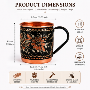Taza de Café de Lujo Hecha a Mano en Negro y Cobre Puro con Grabado y Revestimiento de Cobre |   Taza de Té de Cobre Premium para Agua, Café y Regalos - Product Image 5