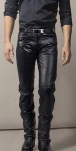 <b>Men's</b> Black Leather Straight Leg Pants With Belt Zipper Fly Moto Biker Style Winter Wear - Product Image 3