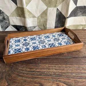 Bandeja de madera para servir, de calidad premium, acabado liso, ideal para servir desayuno, aperitivos, bebidas, decoración elegante para el hogar. - Product Image 1