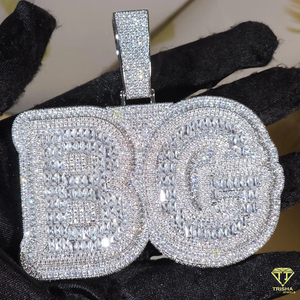 Iced Out " BG " <b>Initial</b> Pendant <b>Necklace</b> <b>Silver</b> Moissanite Diamond Cuban Link Hip Hop Jewelry Gift For Him - Product Image 3