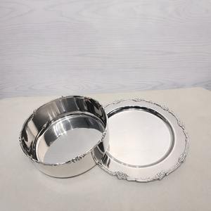 Bol et plateau de service en acier inoxydable couleur argent, forme ronde, pour aliments, en-cas et chocolat, avec assiette. - Product Image 6