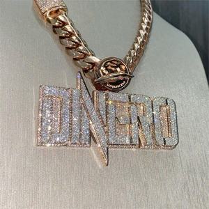 Pendentif Lettre Dinero en Alliage de Zinc Plaqué Or 14K, Style Hip Hop, Bijou Unisexe avec Pierre Synthétique et Motif Visage - Product Image 3