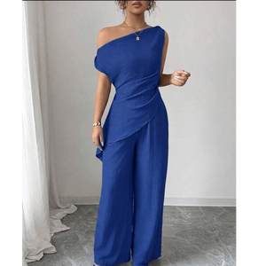 Serene <b>Slate</b> Asymmetrical Ruched Jumpsuit or Asymmetric One Shoulder Draped Co ord Set - Product Image 3