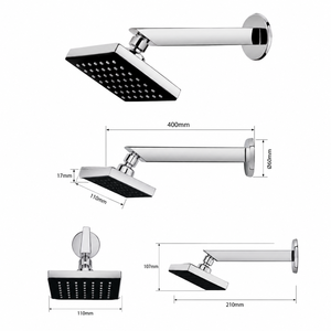 Pommeau de douche carré moderne modèle 904 en acier avec cartouche céramique, double poignée, fixation murale, effet pluie, barre coulissante, jet d'eau fluide - Product Image 6