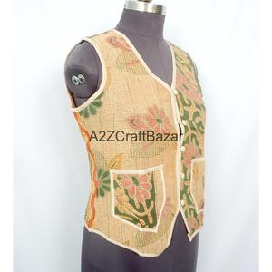 100% Cotton Breathable Printed <b>Kantha</b> Waistcoat for Women Handmade Unique Spring Summer Autumn Winter Sleeveless Vest Patchwork - Product Image 3