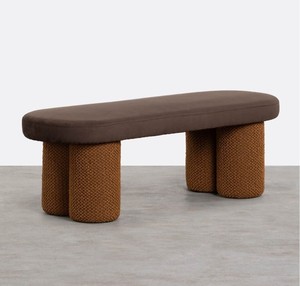 Modern Fabric Upholstered Bench With Textured Legs Contemporary Living Room Furniture <b>Stool</b> Ottoman - Product Image 5