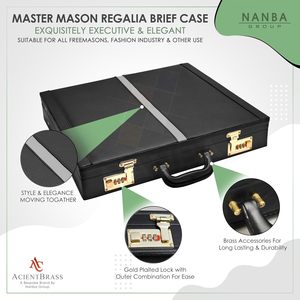 NANBA GROUP Sacoche de Maître Maçon en Cuir Noir avec Serrure à Combinaison Dorée, Doublure en Velours Bleu, 5 Compartiments - Product Image 6