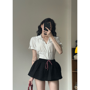 Jupe-short décontractée pour femme de haute qualité, coupe trapèze fluide et respirante, taille haute, fermeture boutonnée, plusieurs coloris, été - Product Image 1