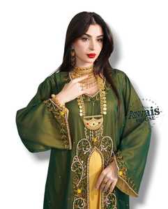 Regular Fit <b>Plus</b> <b>Size</b> Lightweight Georgette Beaded Handmade Flared Hem Floor Length High Neck Long Sleeve <b>Kaftan</b> Wedding Ramadan - Product Image 3
