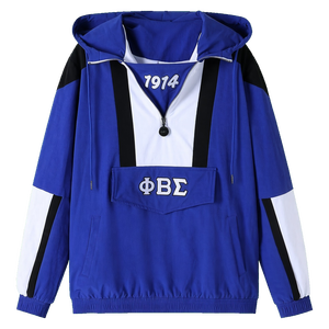 Veste coupe-vent d'hiver pour homme Phi Beta Sigma bleu royal noir blanc avec broderie de lettres grecques sur le devant 1914 à capuche - Product Image 3