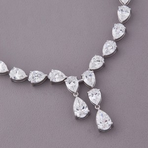 IGI Certified Lab Grown Diamond Pear Shape Drop <b>Necklace</b> for Women In 925 <b>Solid</b> Sterling <b>Silver</b> Tennis Style Bridal Jewelry - Product Image 1