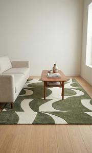Alfombra de Lana Premium Hecha a Mano, Antideslizante, de Pelo Medio, Diseño Geométrico Abstracto Moderno, con Base de Silicona y Algodón para Sala de Estar - Product Image 3