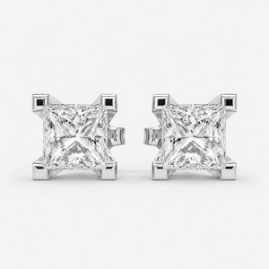 Pendientes de Diamantes con Corte Princesa, Plata 925, Engaste de Garra, Certificación IGI, Joyería Clásica Geométrica de Compromiso para Mujer - Product Image 2