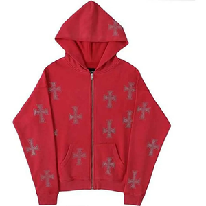 <b>White</b> Embroidered Cross <b>Hoodie</b> <b>Women</b> Casual Zip-Up Sweatshirt 100% Cotton Knitted Autumn Style Regular Fit - Product Image 5