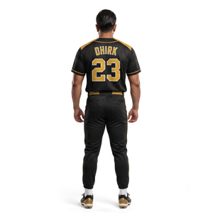 Maillot de baseball personnalisé noir et or en polyester, anti-humidité, entièrement boutonné, uniforme pour hommes, tenue d'équipe OEM, option nom de joueur - Product Image 2