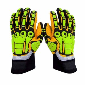 Gants de travail professionnels robustes avec protection contre les chocs TPR, anti-vibrations et design haute visibilité orange et jaune - Product Image 4