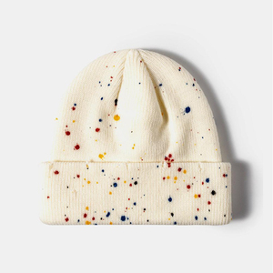 Unisex Speckled Knit Beanie Hat 100% Acrylic Cuffed <b>Winter</b> <b>Cap</b> Casual Style for Adults Black Yellow White Dot Pattern - Product Image 2