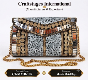Bolso de Mano Tipo Clutch de Lujo con Incrustaciones de Espejo y Piedras, Diseño Mosaico, Correa de Cadena Dorada, Forro de Terciopelo, Hecho a Mano - Product Image 1