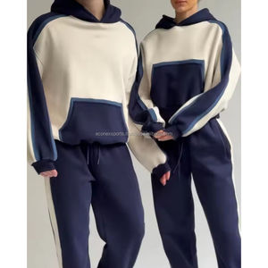 Venta al por mayor de encargo de alta calidad de peso pesado de algodón de los hombres de Streetwear de gran tamaño de lujo Sudadera con capucha de bloque de color de contraste Sudadera con capucha - Product Image 2