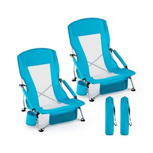 2 Sedie da Spiaggia Pieghevoli Portatili, 2,5 kg, in Tessuto Oxford, con Borsa per il Trasporto e Portabicchieri in Rete - Product Image 1