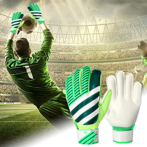 Football Goalkeeper Gloves Full Finger Non-Slip Breathable Adjustable Wrist <b>Strap</b> Unisex Green White PU Leather Silicone Printed - Product Image 5