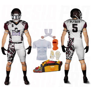 ชุดยูนิฟอร์มอเมริกันฟุตบอลแบบกำหนดเองคุณภาพสูง OEM ชุดคอมโบธงชาติ ผ้าโพลีเอสเตอร์ บาลาคลาวา ปลอกแขน ถุงมือ กระเป๋า เสื้อคอมเพรสชั่น - Product Image 5