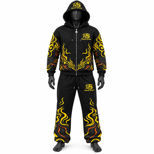 Custom Winter Tracksuit <b>2</b> <b>Piece</b> Zip Up Hoodie Jogger <b>Pants</b> Regular Fit Sportswear <b>Set</b> - Product Image 1