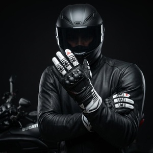 Guantes de cuero con dedos completos para hombre, color negro y blanco, para ciclismo, verano, cierre con cremallera, titanio Pro-Tek - Product Image 2