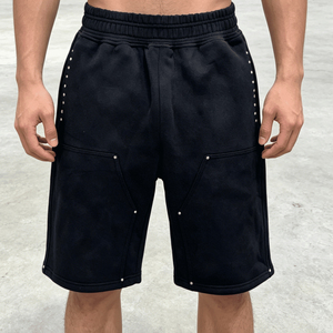 Men's <b>Black</b> Bermuda Shorts Front Logo Elastic Waist Knitted Casual with Pockets Solid Color Mid Rise Eco-Friendly Gym Shorts - Product Image 5