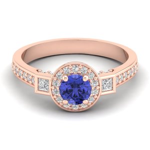 REYES – bagues de fiançailles élégantes en or massif 14 carats pour femmes, coupe ronde, pierre précieuse tanzanite de 0.5 carat, bijoux fins pour mariage - Product Image 1