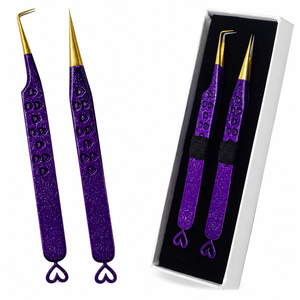 Pinzas para Pestañas con Diseño de Corazón Morado y Puntas Doradas, Herramienta Metálica de Precisión para Extensión de Pestañas - Product Image 6